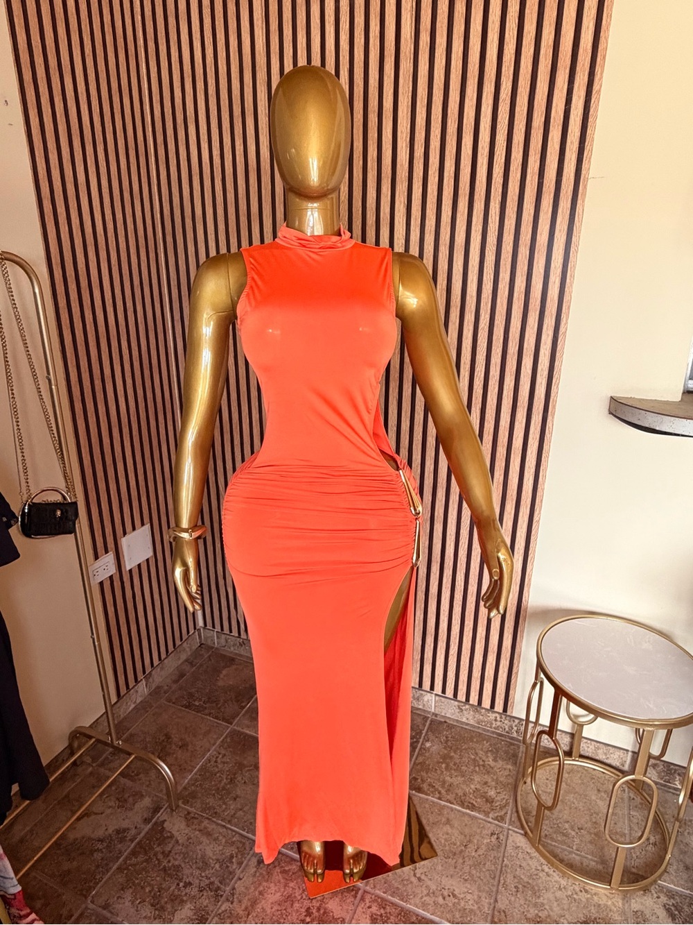 Fashion Nova Orange High-Neck Cutout Maxi Dress